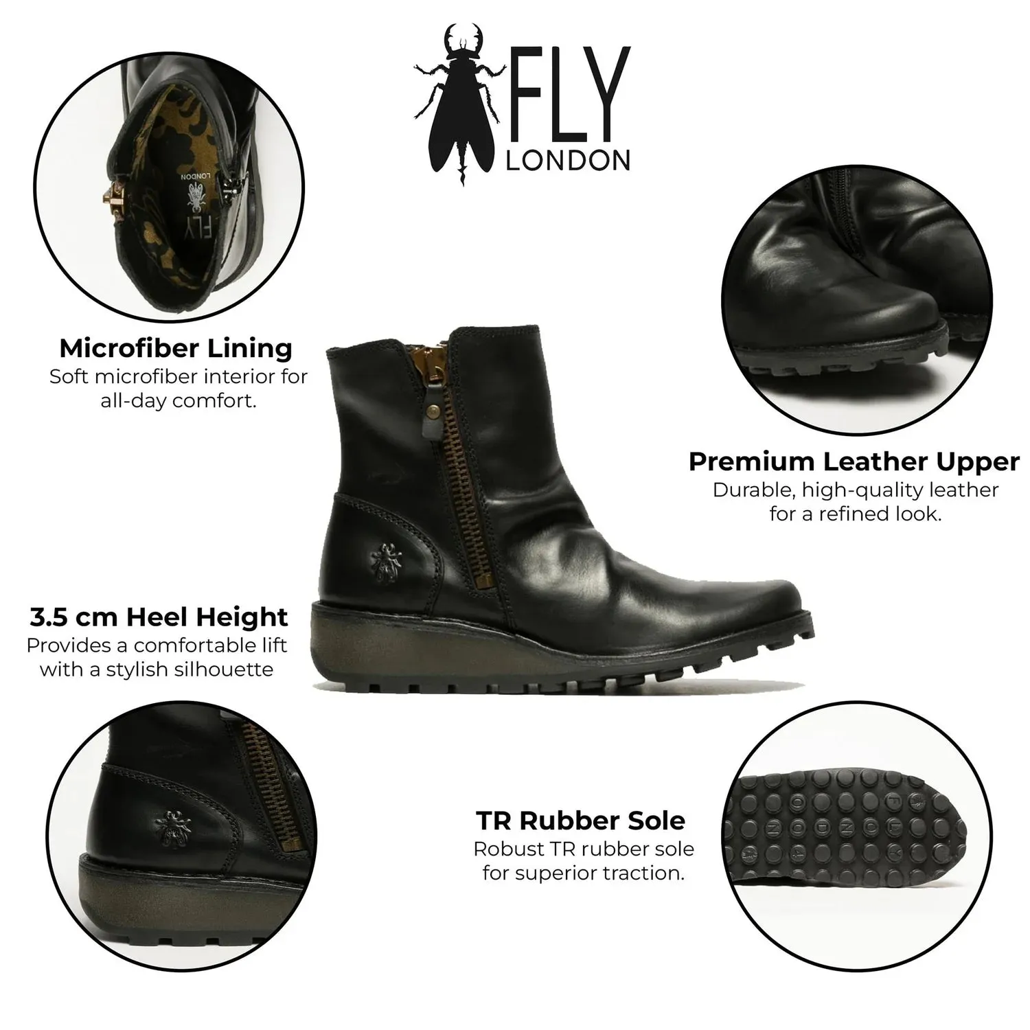 Fly London - MON944 Women's Black Leather Wedge Chelsea Boots