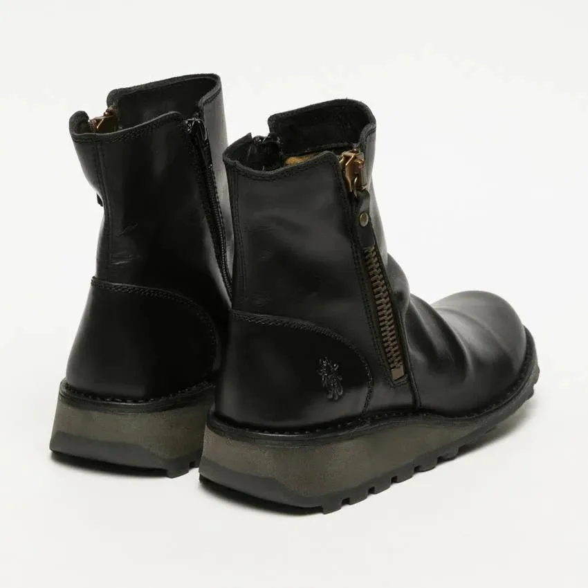 Fly London - MON944 Women's Black Leather Wedge Chelsea Boots