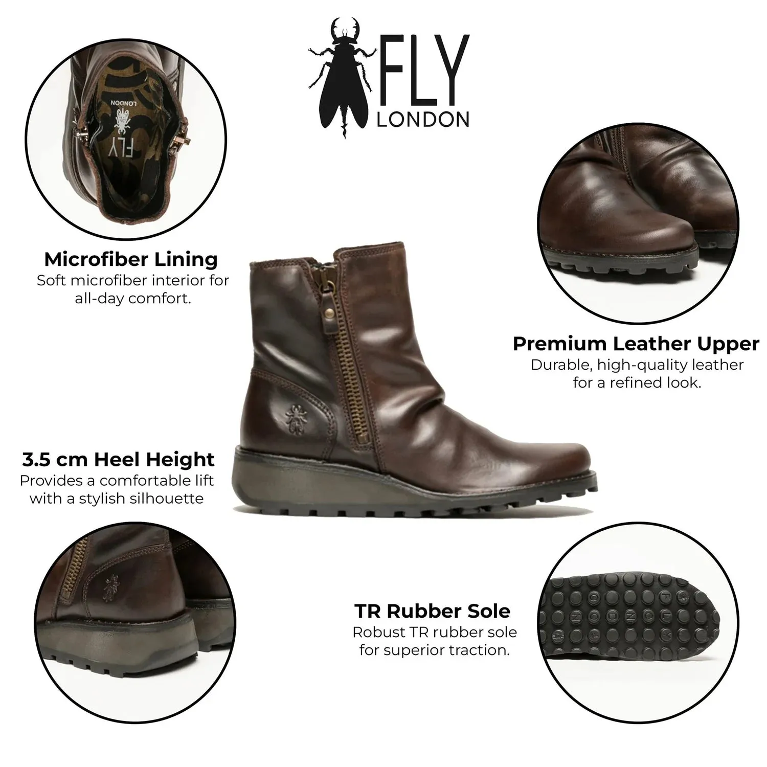 Fly London - MON944 Women's Brown Leather Wedge Chelsea Boots