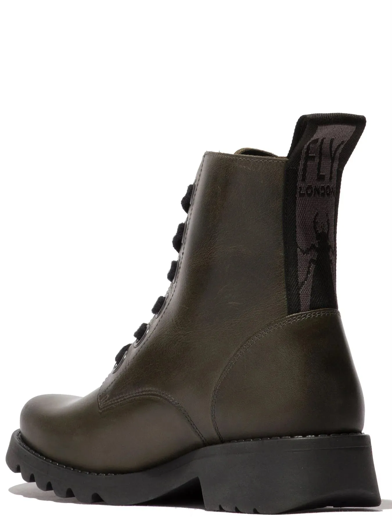 Fly London - RAGI539 Women's Dark Olive Green Leather Lace Up Ankle Boots