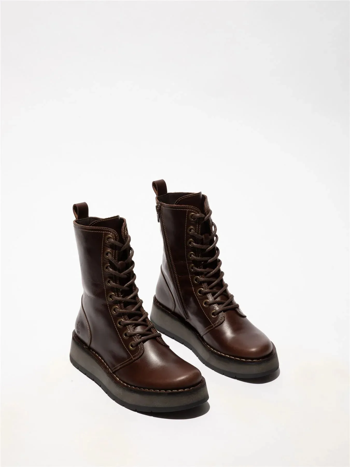 Fly London - RAMI043 Women's Brown Leather Lace Up Ankle Boots