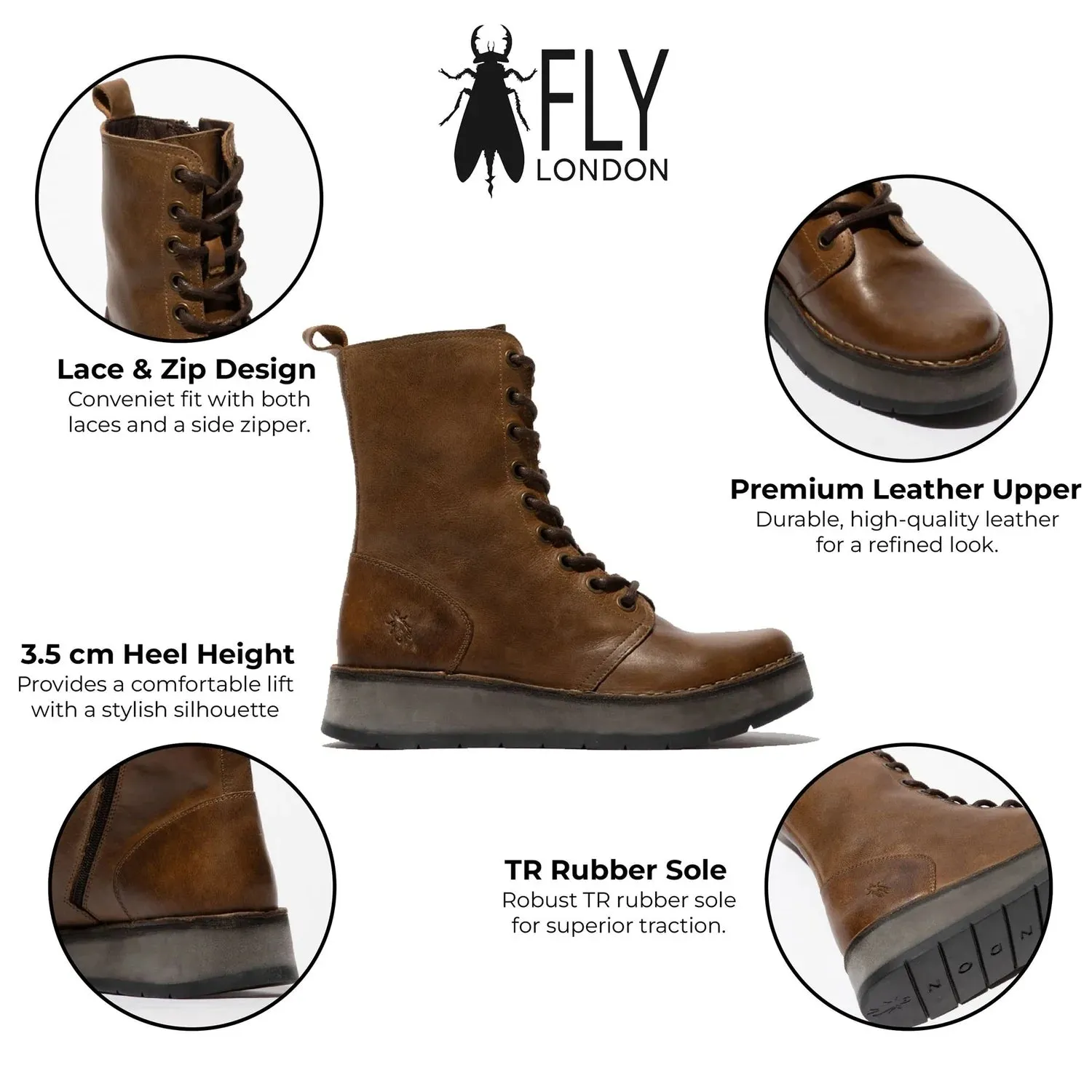 Fly London - RAMI043 Women's Tan Leather Lace Up Ankle Boots