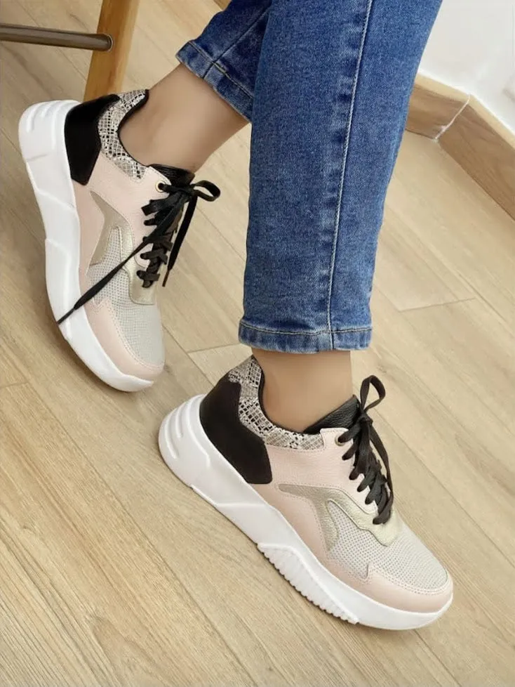 Fusion of Black, White, and Rose Gold Sneakers