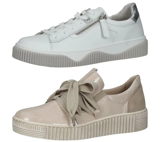 GABOR scarpe da donna in vera pelle con cerniera in bianco o vernice scarpe con plantare estraibile in beige, eleganti sneakers 