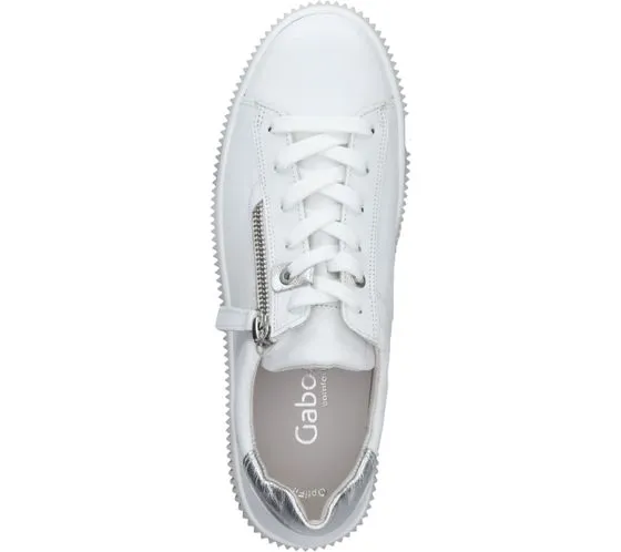 GABOR scarpe da donna in vera pelle con cerniera in bianco o vernice scarpe con plantare estraibile in beige, eleganti sneakers 