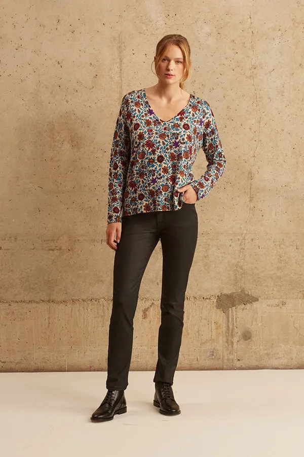 Gerard Darel & PabloLÉONIE SCOOP V-NECK FLORAL PRINT LIGHT SWEATER