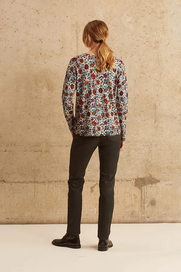 Gerard Darel & PabloLÉONIE SCOOP V-NECK FLORAL PRINT LIGHT SWEATER