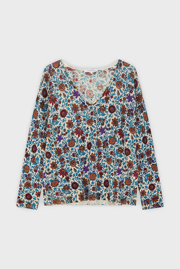 Gerard Darel & PabloLÉONIE SCOOP V-NECK FLORAL PRINT LIGHT SWEATER