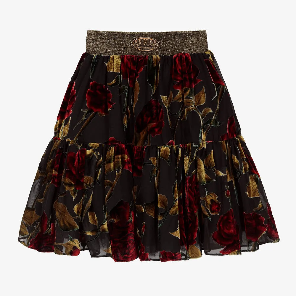 Girls Black Floral Skirt