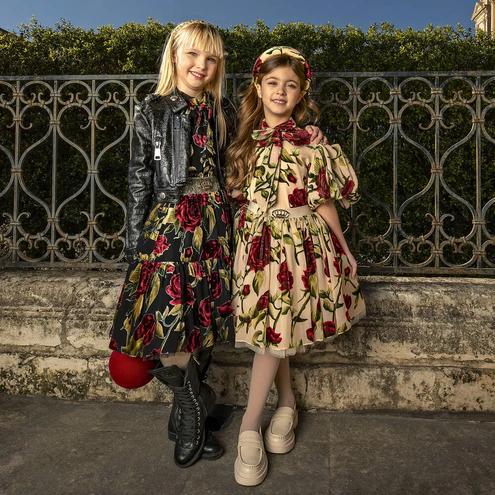 Girls Black Floral Skirt