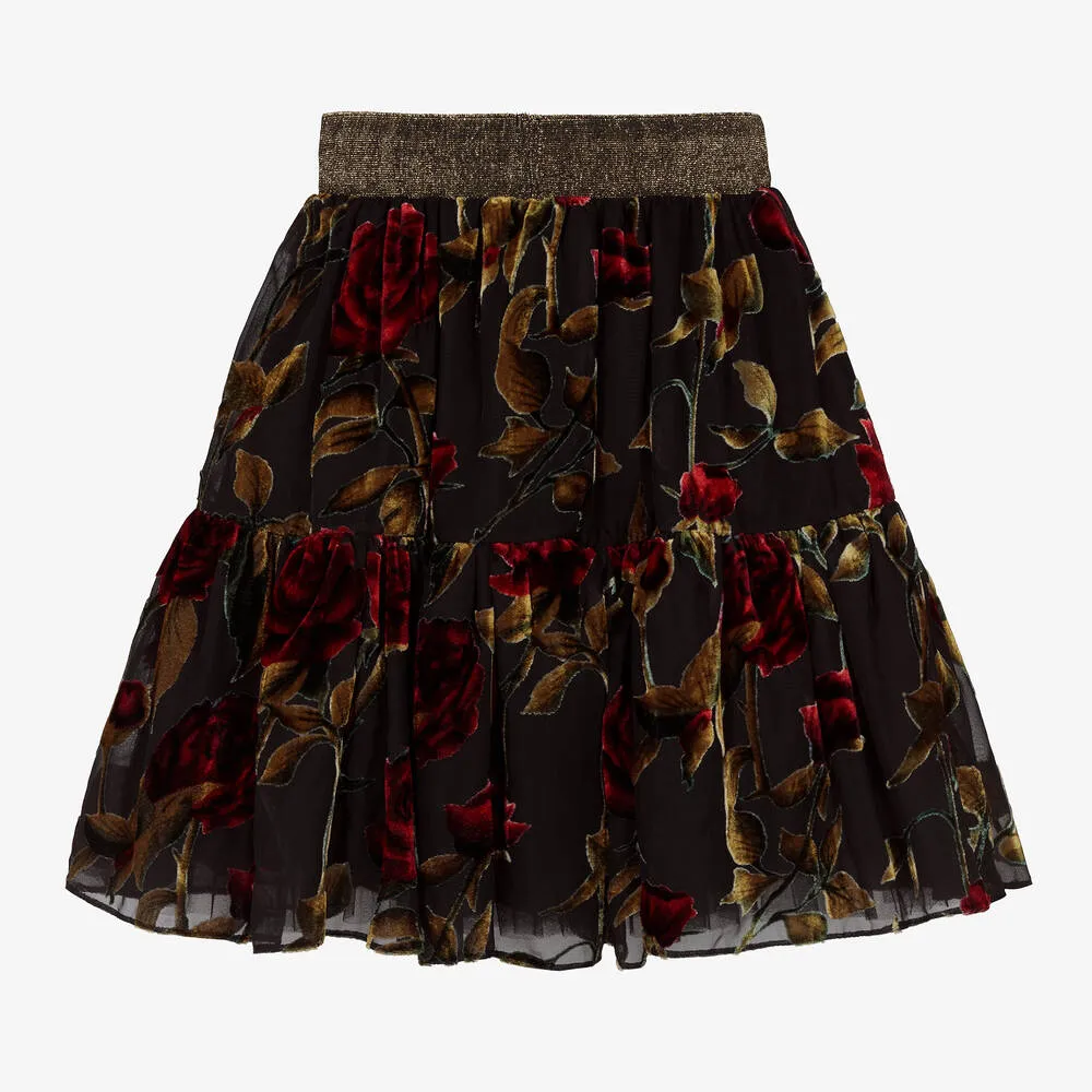 Girls Black Floral Skirt