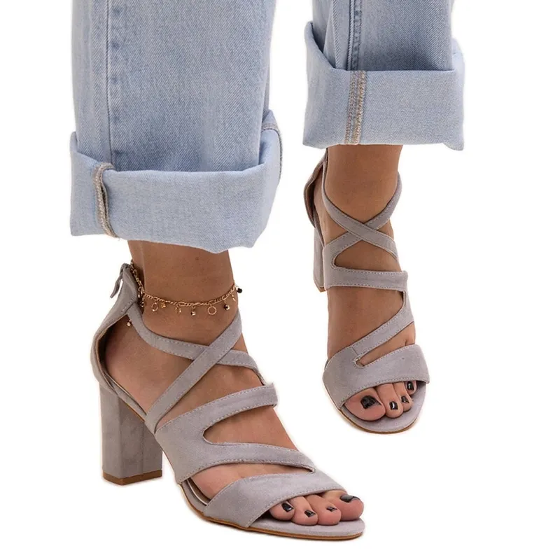 Gray high-heeled sandals with a leather Yanick insole grey