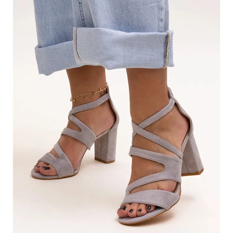 Gray high-heeled sandals with a leather Yanick insole grey