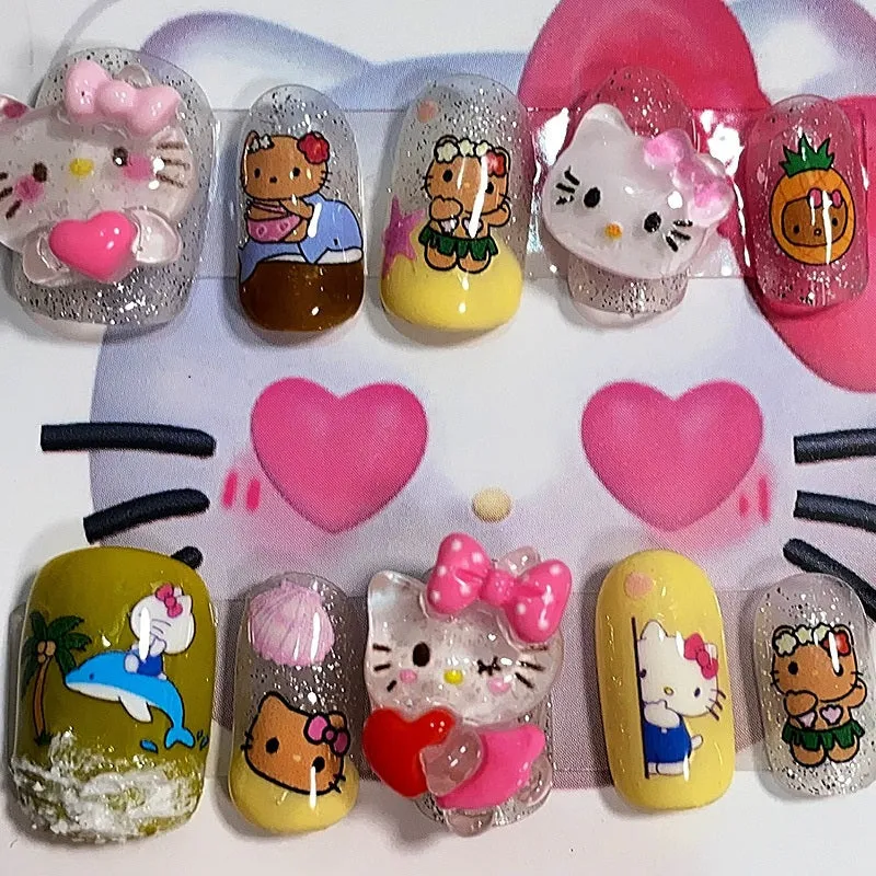 handmade kawaii hello kitty fake nails BY10013