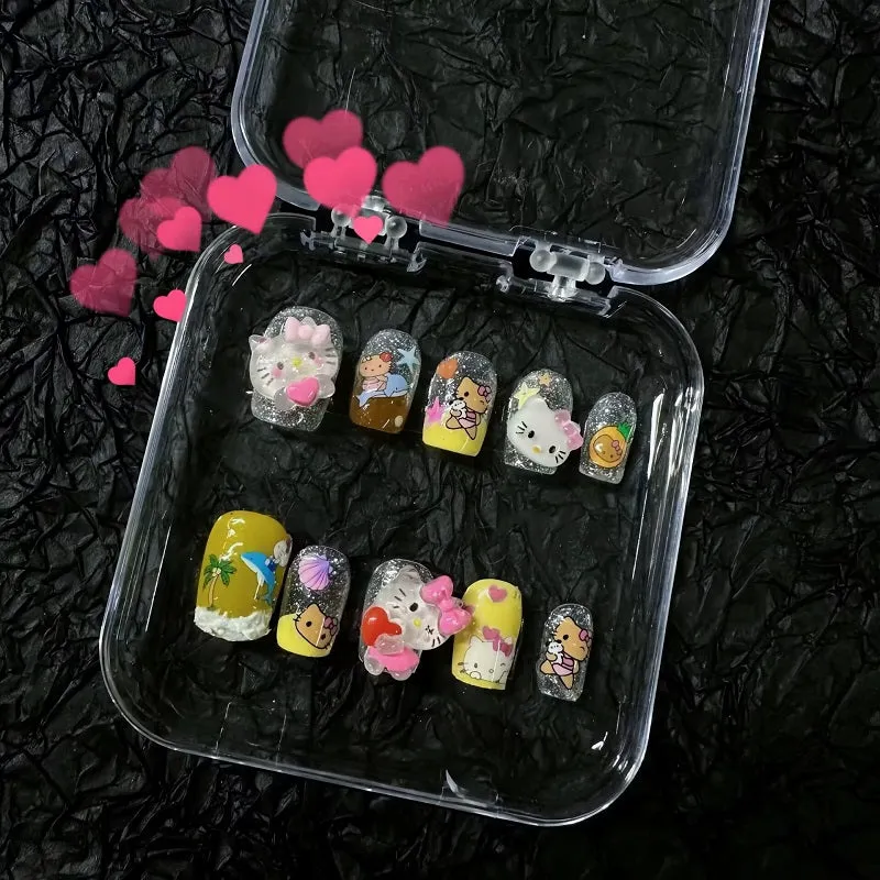 handmade kawaii hello kitty fake nails BY10013