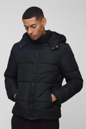 Hooded Matte Puffer Jacket in Black