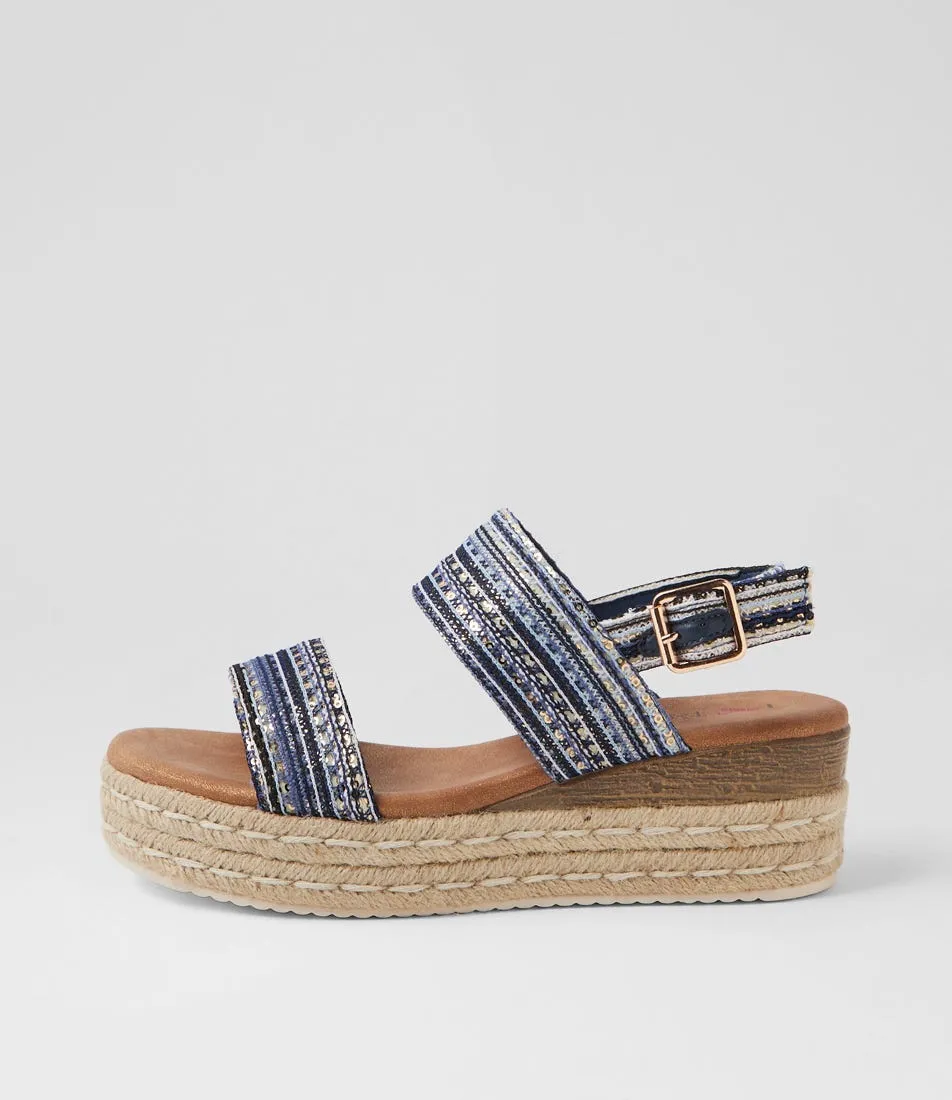 I LOVE BILLY Halla Navy Glitz Synthetic Raffia Sandals