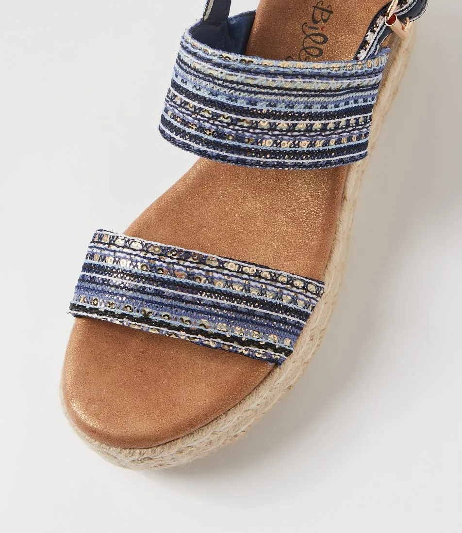 I LOVE BILLY Halla Navy Glitz Synthetic Raffia Sandals