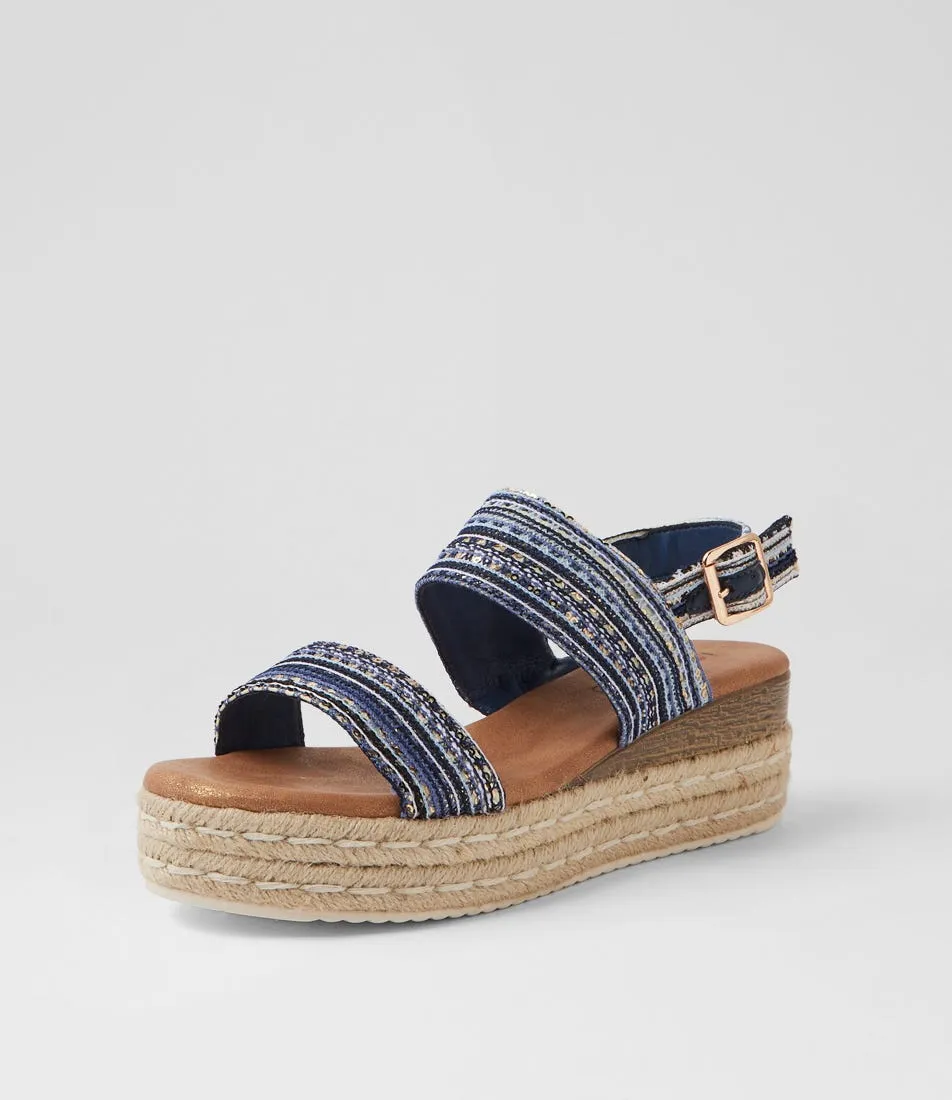 I LOVE BILLY Halla Navy Glitz Synthetic Raffia Sandals