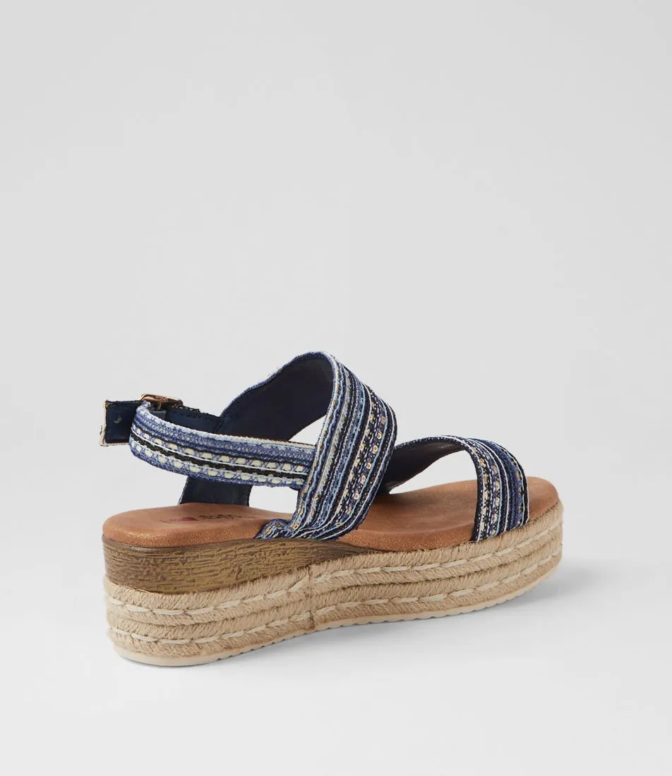 I LOVE BILLY Halla Navy Glitz Synthetic Raffia Sandals