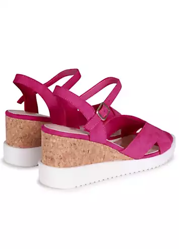 Infinate Pink Cork Wedge Sandals by Linzi | Look Again