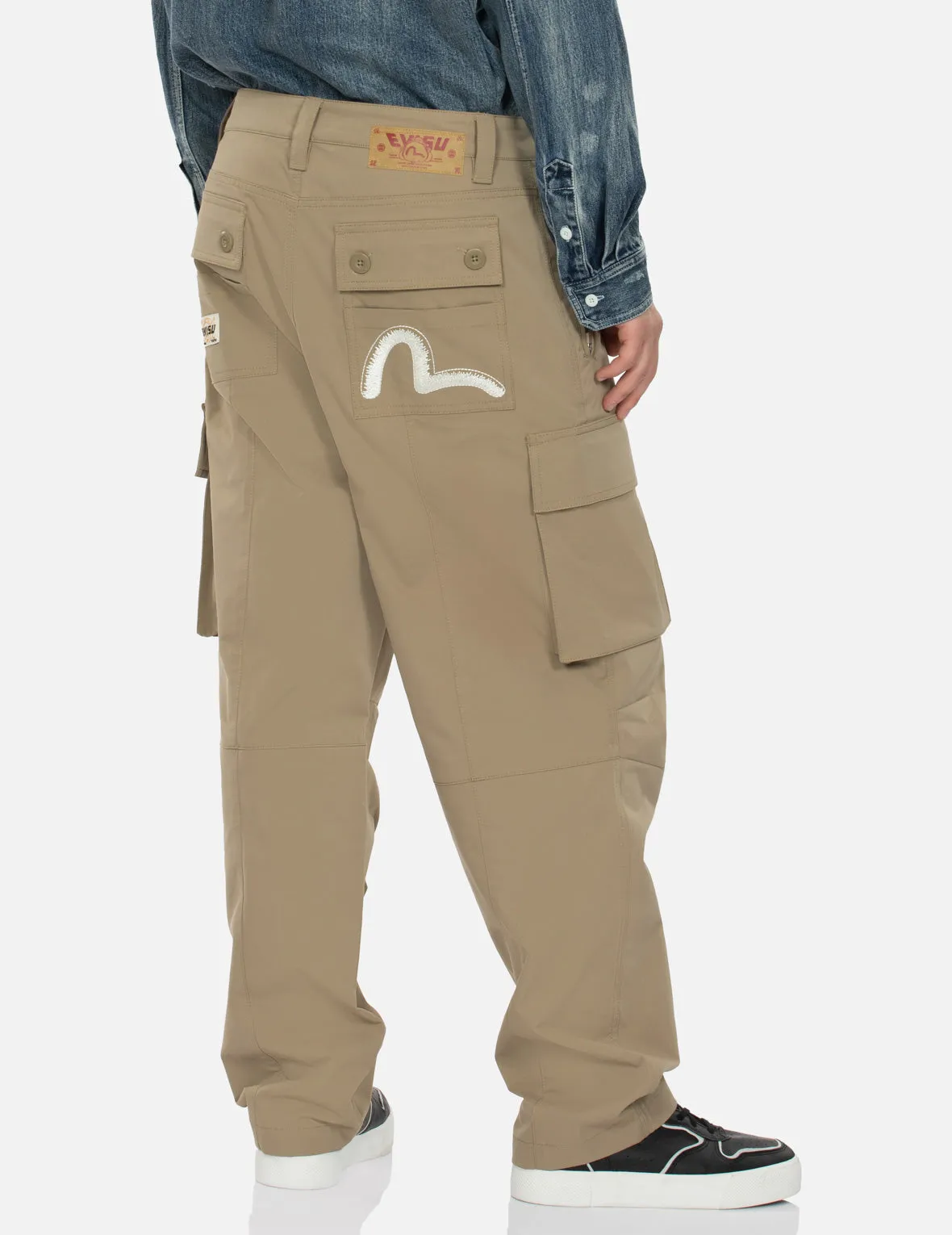 Kamon and Seagull Embroidery Loose Fit Cargo Pants