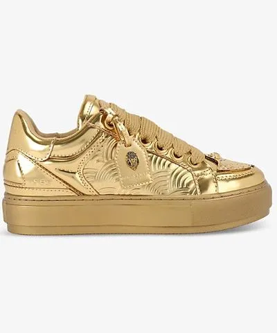 Kurt Geiger Womens Gold Southbank tag-embellished leather low-top trainers