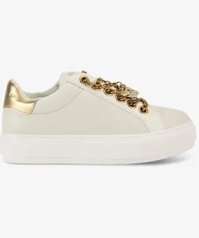 Kurt Geiger Womens White/Comb Laney Charm chain-lace leather low-top trainers