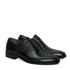 Lazy Men Formal Shoes with Fixed Oxford Lace-Up in Genuine Black Leather