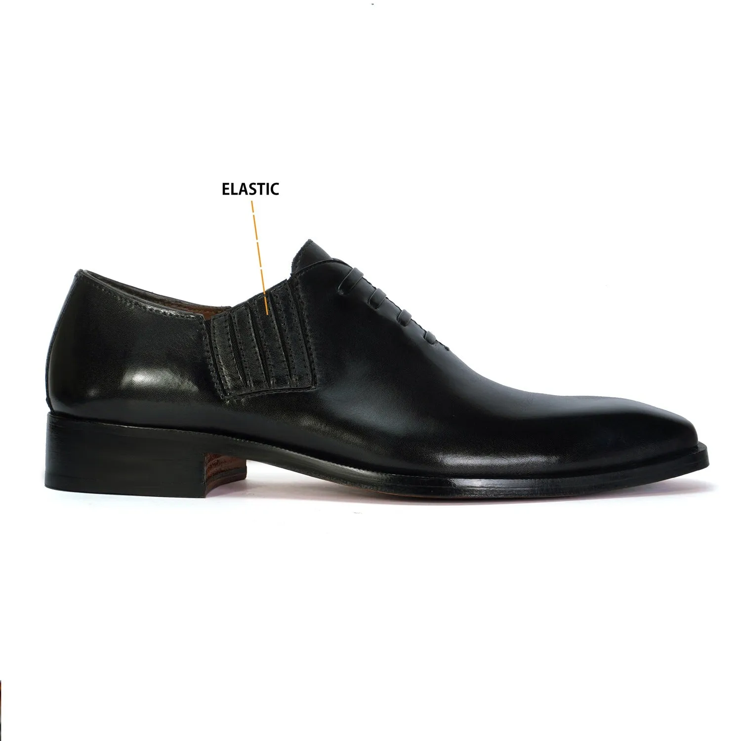 Lazy Men Formal Shoes with Fixed Oxford Lace-Up in Genuine Black Leather