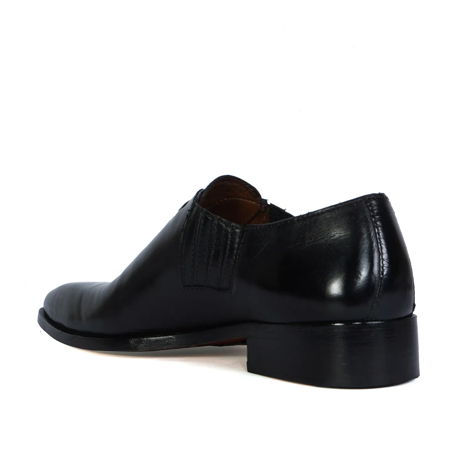 Lazy Men Formal Shoes with Fixed Oxford Lace-Up in Genuine Black Leather