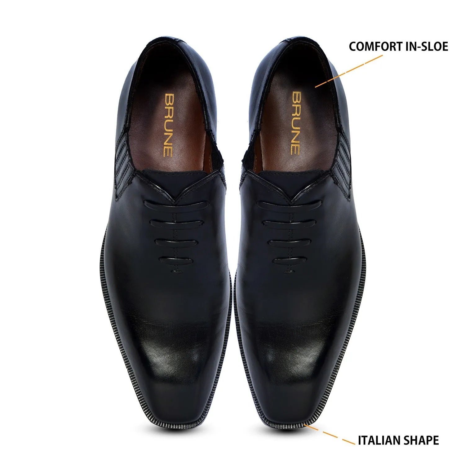 Lazy Men Formal Shoes with Fixed Oxford Lace-Up in Genuine Black Leather