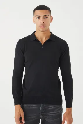 Long Sleeve Button Down Knit Polo