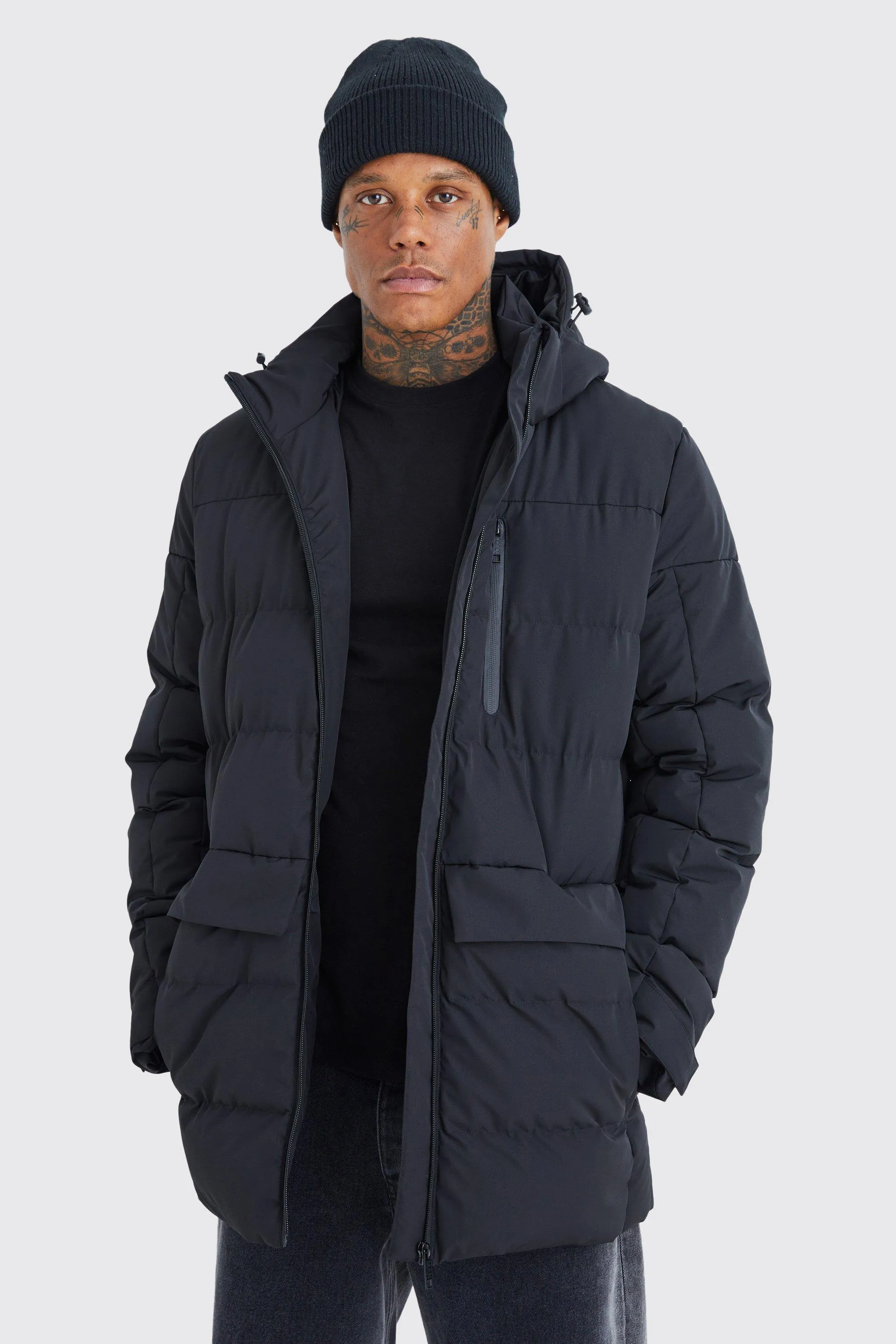 Longline Quilted Puffer With Hood