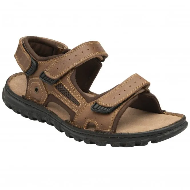 Lotus  Mens Noah Tan Triple Stap Riptape Sandals UMP026 LT