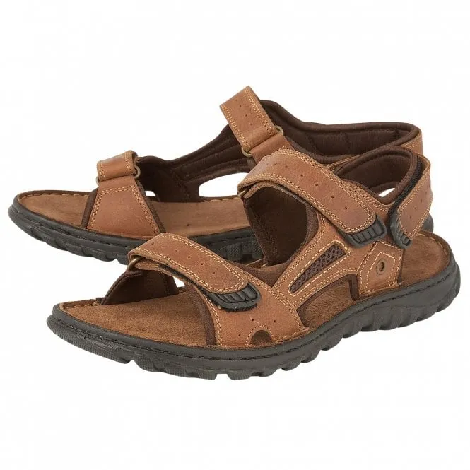 Lotus  Mens Noah Tan Triple Stap Riptape Sandals UMP026 LT