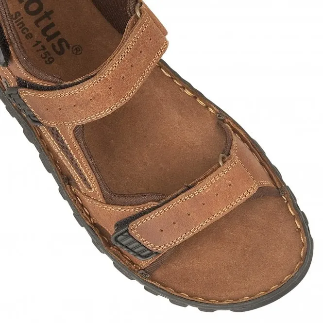 Lotus  Mens Noah Tan Triple Stap Riptape Sandals UMP026 LT