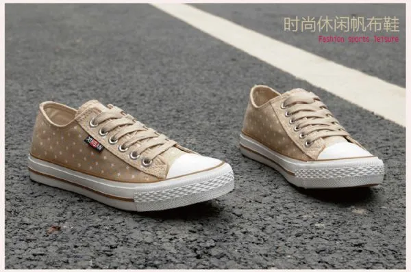 Low Top Sneakers for Women Canvas with Flower Dot Print