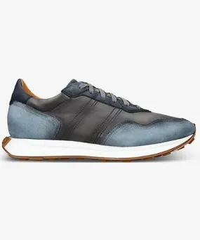 Magnanni Mens Blue Other Romero II contrast-panel lace-up leather low-top trainers