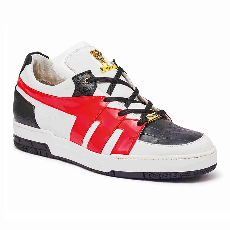 Mauri 8424 Baby Crocodile / Patent / Embossed Nappa Sneakers White / Black / Red (Special Order)