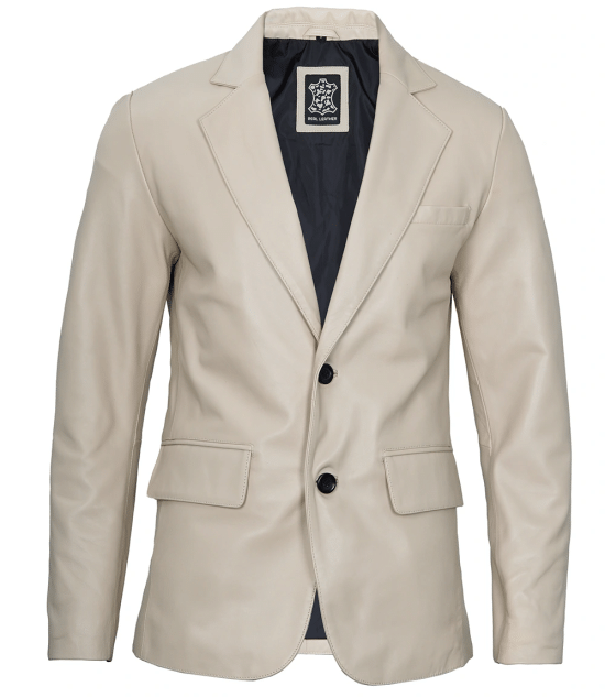 Men's Beige Real Leather Blazer Jacket