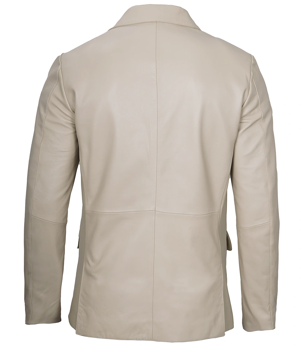 Men's Beige Real Leather Blazer Jacket