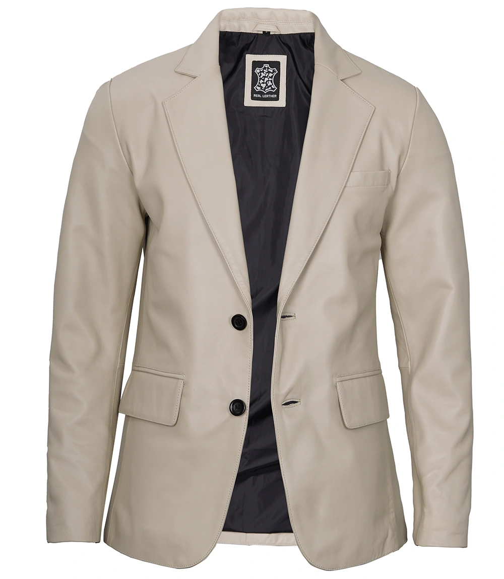 Men's Beige Real Leather Blazer Jacket