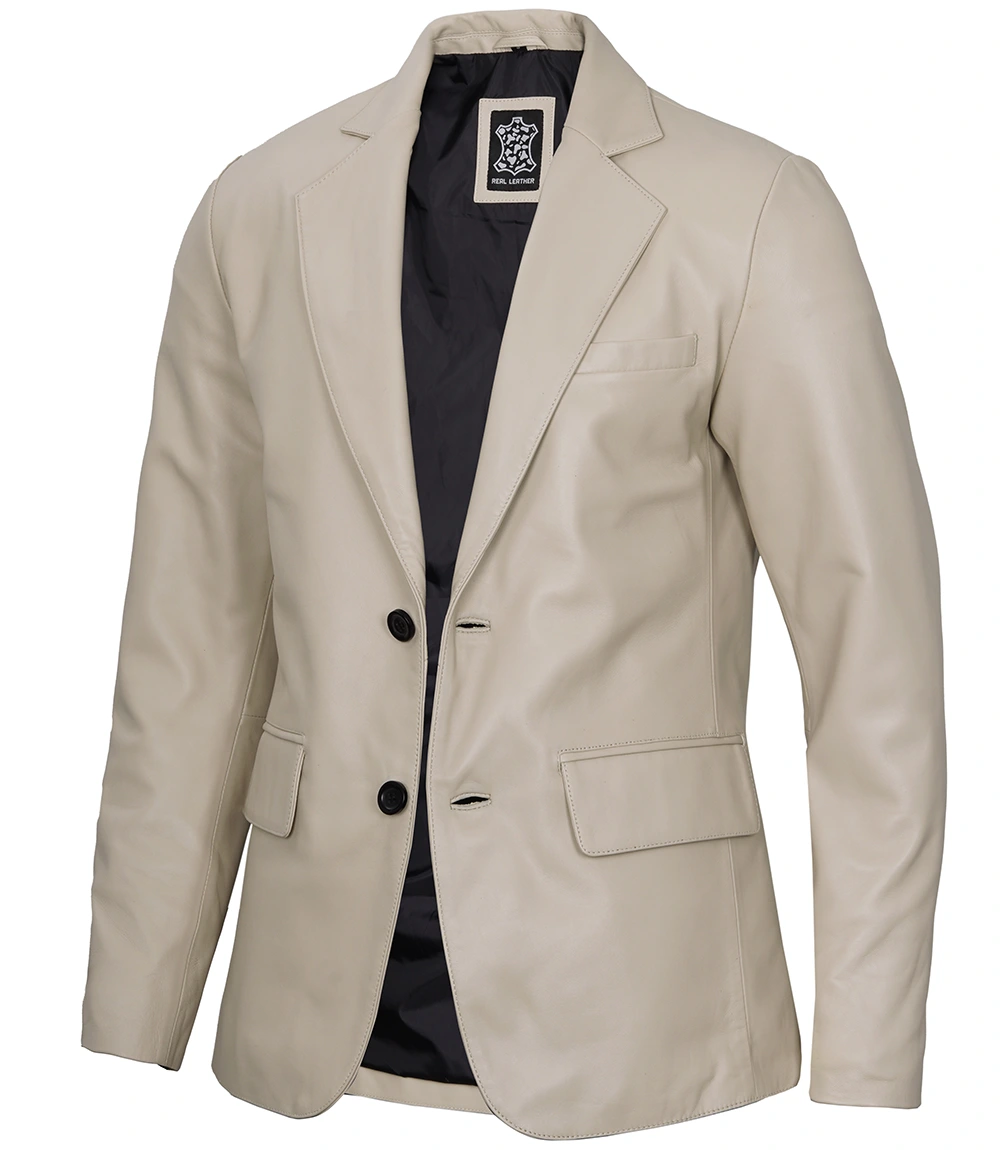 Men's Beige Real Leather Blazer Jacket