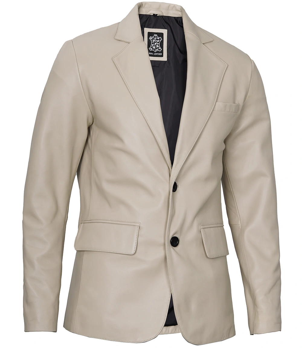 Men's Beige Real Leather Blazer Jacket