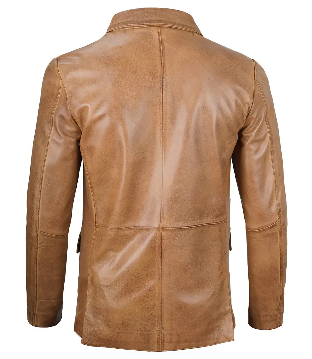 Men's Camel Leather Blazer Jacket