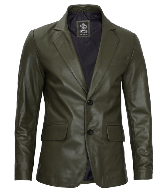 Men's Dark Green Blazer Real Leather Jacket