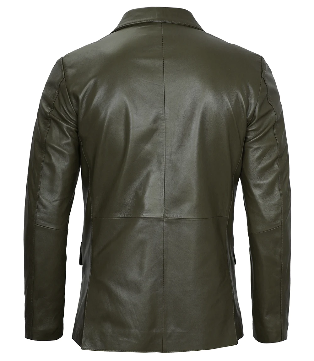 Men's Dark Green Blazer Real Leather Jacket