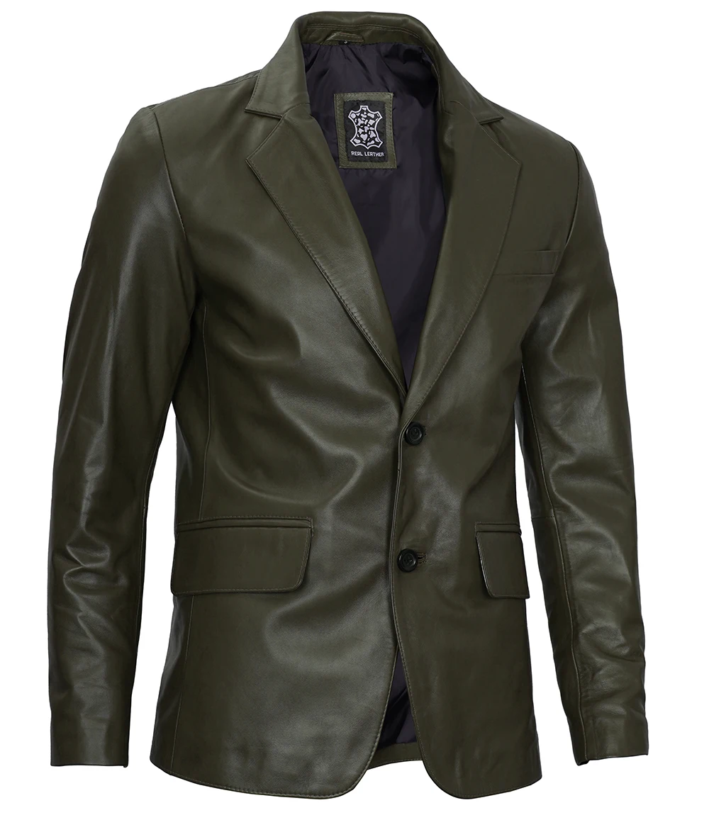 Men's Dark Green Blazer Real Leather Jacket