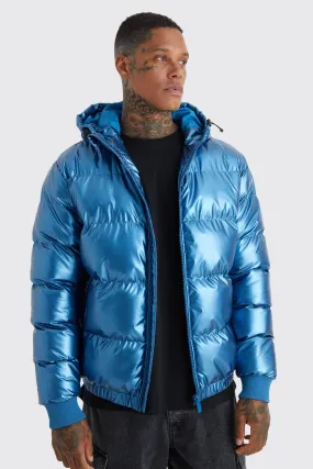 Metallic Quilted Puffer With Hood